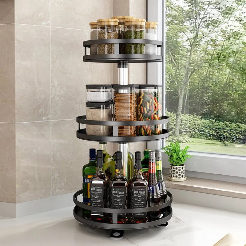 360° Rotating Kitchen Rack & Bottles & Pantry Organization