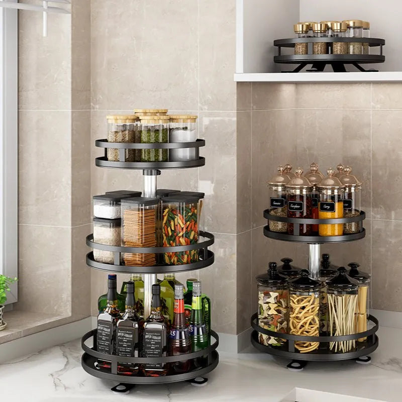 360° Rotating Kitchen Rack & Bottles & Pantry Organization