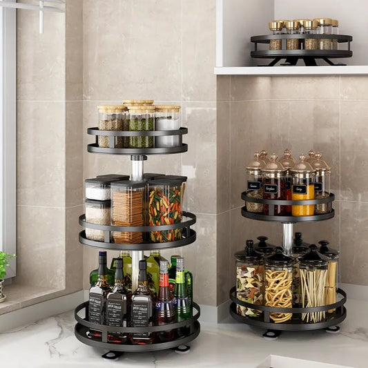 360° Rotating Kitchen Rack & Bottles & Pantry Organization