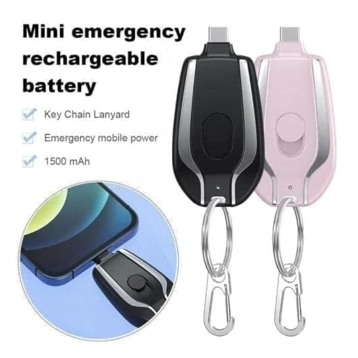 Mini Emergency Rechargeable Keychain Power Bank (1500 mAh)